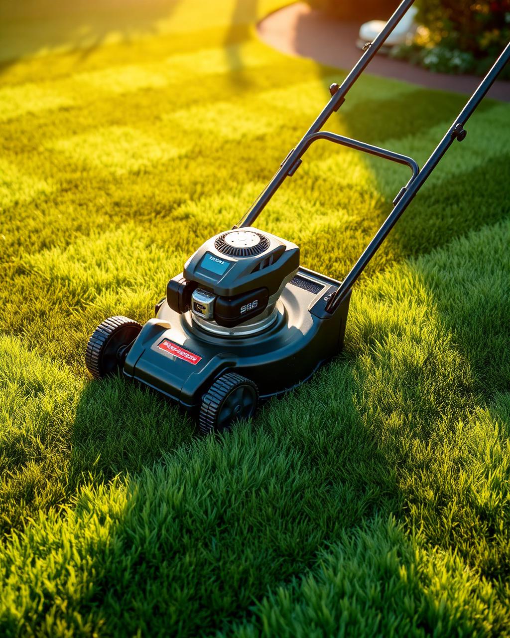 Jardinier paysagiste Favier espace vert tondant une pelouse en Ariège